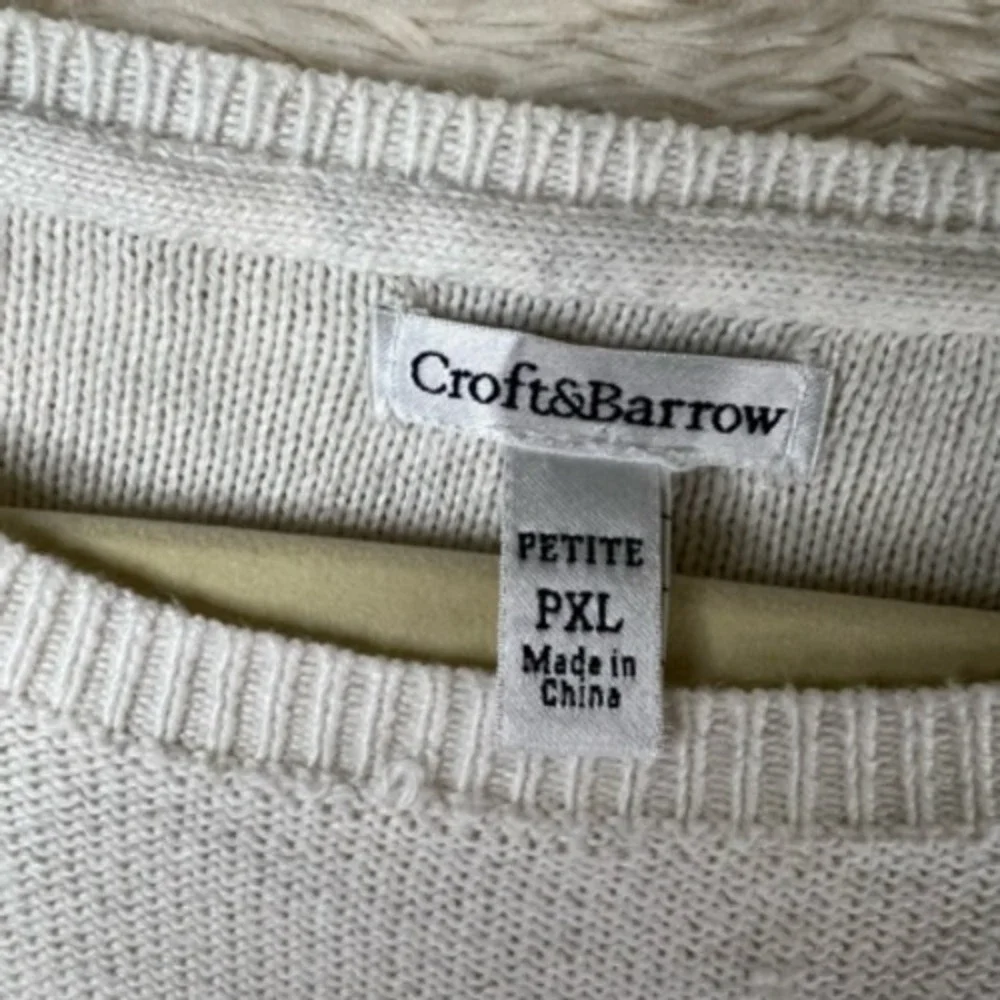 Croft & Barrow Womens Pullover Sweater Beige Color Block Long Sleeve Petites PXL
